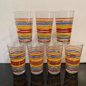 Vintage Fiesta Ware 16 oz Tall Striped Tumbler Drinking Glasses Set of 7